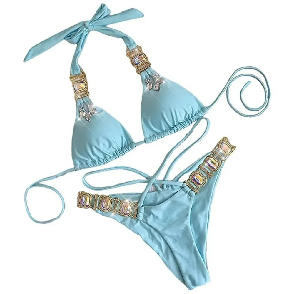 NEW Sparkling Bling Crystal Rhinestone Bikini Swimsuit Beachwear + FREE … - Picture 3 of 14